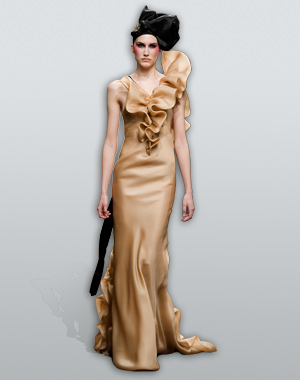 Les d&eacute;fil&eacute;s haute couture printemps-&eacute;t&eacute; 2008 : Robe en soie dor&eacute;e de Christophe Josse Chez Christophe Josse