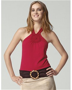 Top macram&eacute; rouge de Benetton
